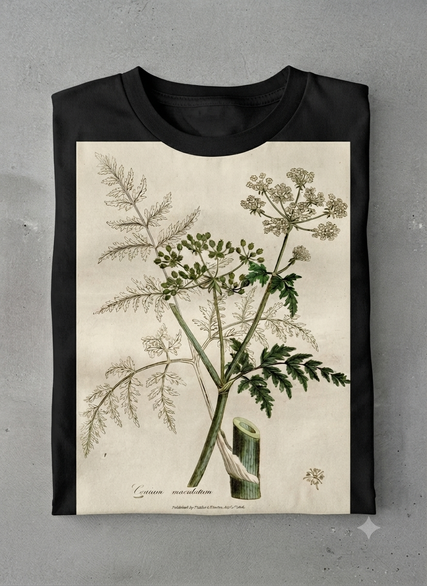 Hemlock Oversized, botanical print on black cotton